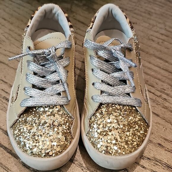 Gold Glitter Leopard Sneakers Size 10 - Picture 2 of 8